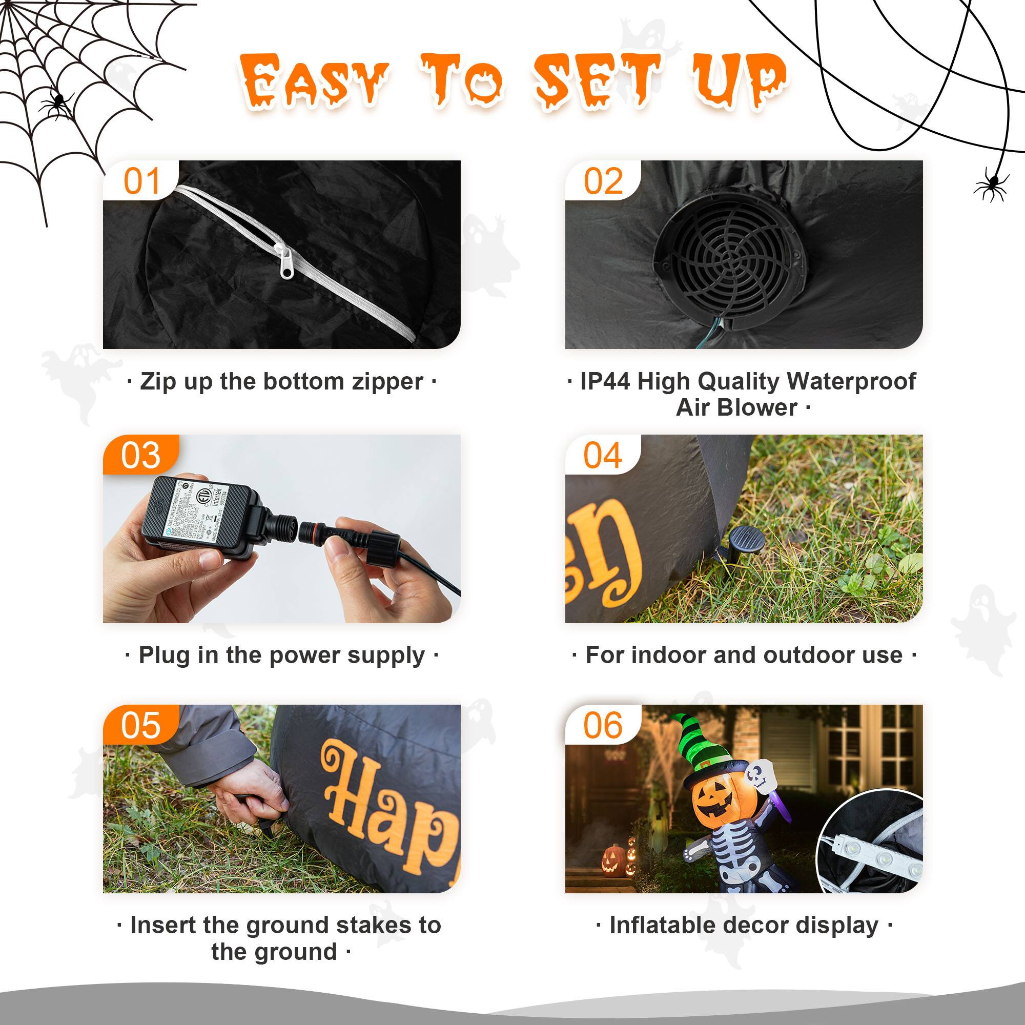 Glitzhome® 6ft. Lighted Halloween Jack-O'-Lantern Skeleton Rotating Inflatable Décor